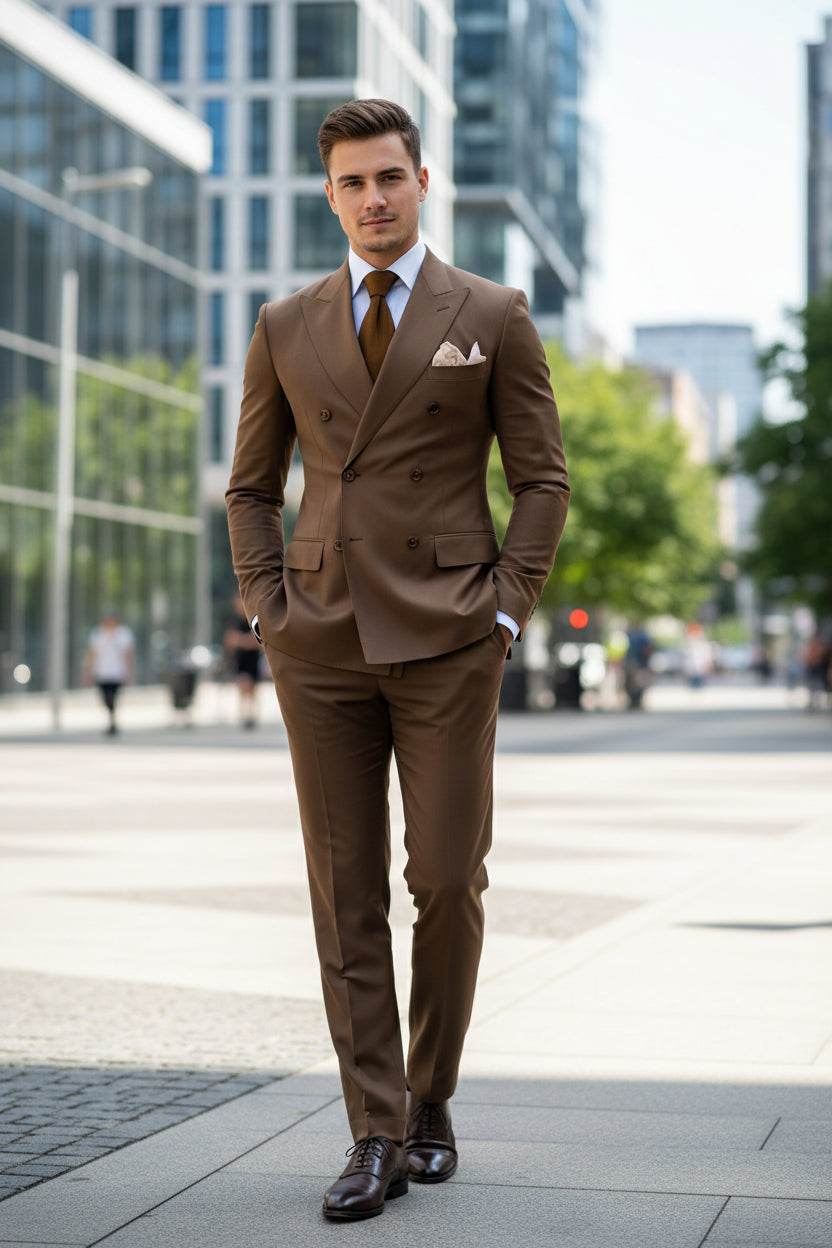 High Quality Brown Men's Double Breasted Blazer & Pants Set