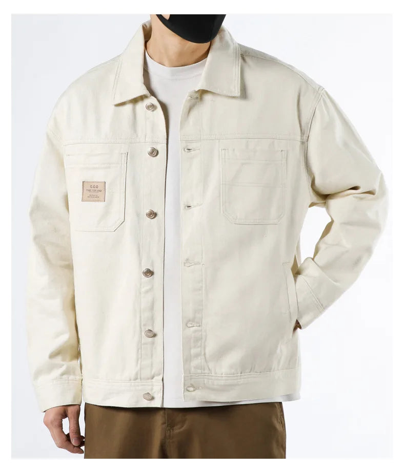 Spring and Autumn 2025 new men's loose and trendy denim jackets, pure cotton men's fashionable workwear jackets size S-4XL
