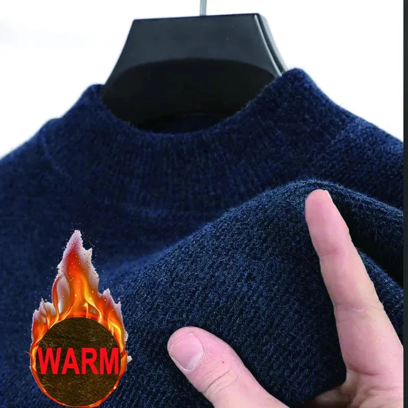 Mens Knitwear Sweater New Autumn Winter Long Sleeve Solid Color Pullovers Male Brand Casual Mens Clothing Warm Fleece Outwear