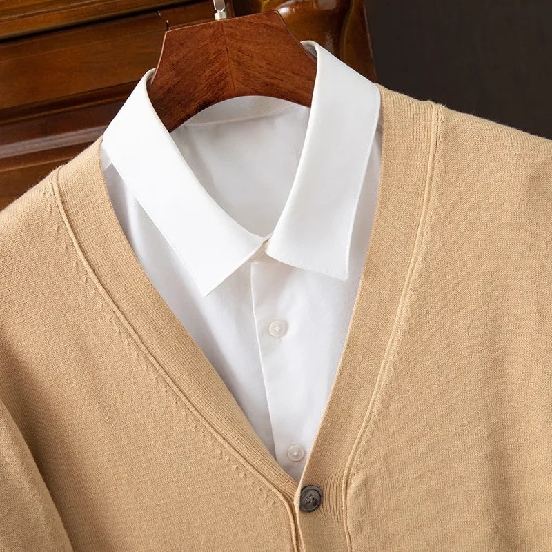 Men’s Business Casual V-Neck Cardigan Sweater – Classic Solid Color