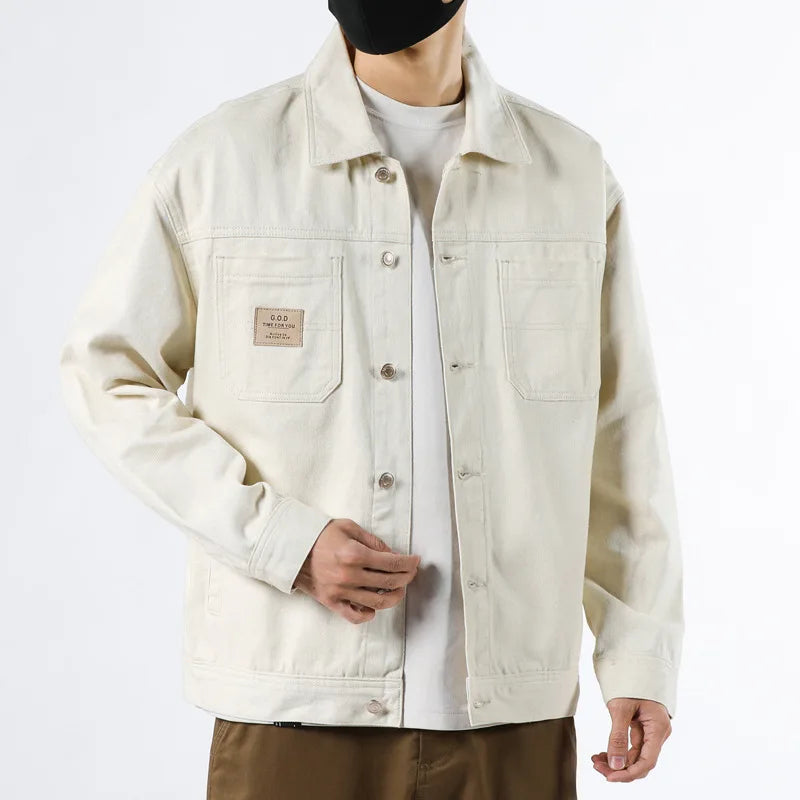 Spring and Autumn 2025 new men's loose and trendy denim jackets, pure cotton men's fashionable workwear jackets size S-4XL