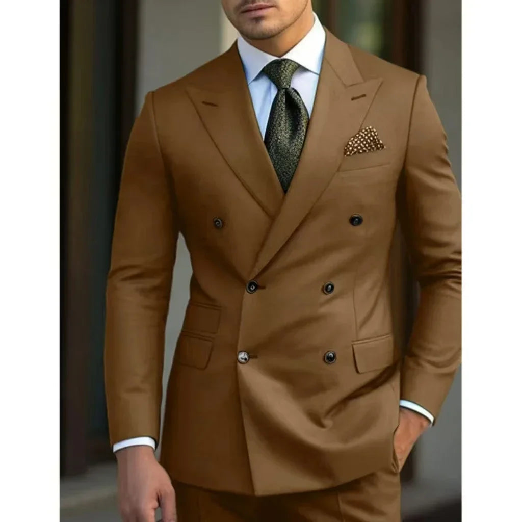 Men's Slim Fit 2-Piece Suit Set with Pointed Collar and Peak Lapel