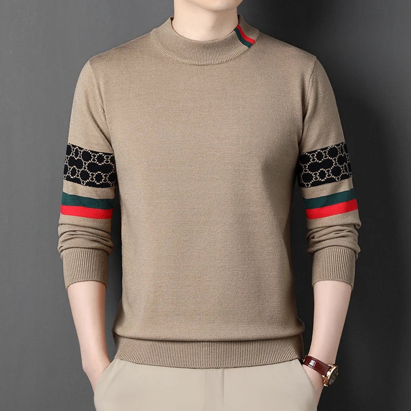 Autumn and Winter New Luxury Cashmere Sweater Men's Half High Collar Sweater High End Base Knitted Warm Wool Sweater Trendy