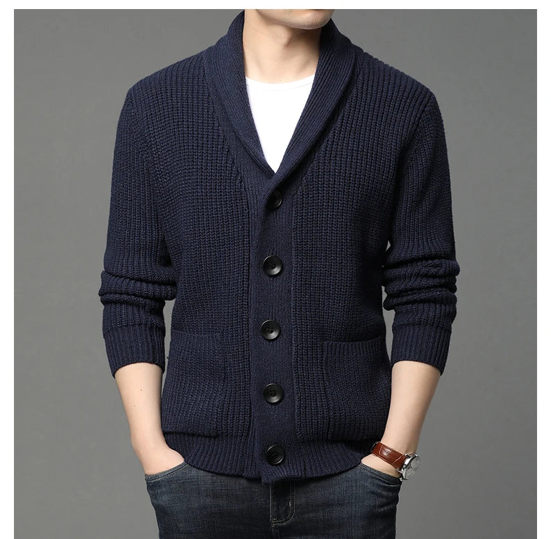 2021 High End Wool Designer Thick New Korean Autum Winter Brand Fashion Cable Knit Sweater Jacket Men Casual Coats Mens Clothing