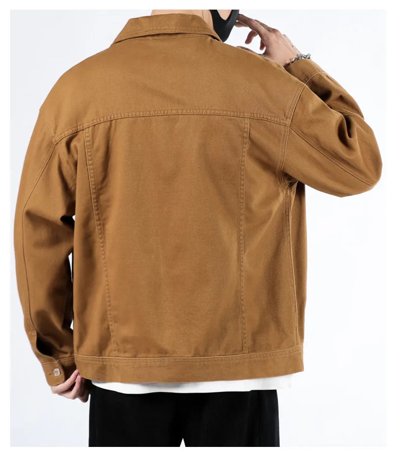Spring and Autumn 2025 new men's loose and trendy denim jackets, pure cotton men's fashionable workwear jackets size S-4XL