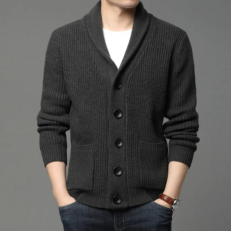 2021 High End Wool Designer Thick New Korean Autum Winter Brand Fashion Cable Knit Sweater Jacket Men Casual Coats Mens Clothing