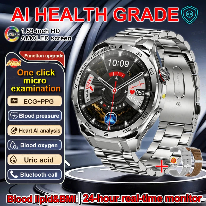 Smartwatch with health monitoring features on a dark background