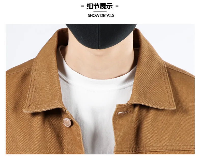 Spring and Autumn 2025 new men's loose and trendy denim jackets, pure cotton men's fashionable workwear jackets size S-4XL