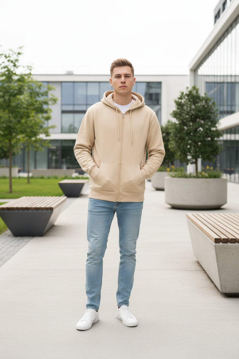 Beige hoodie on a white background