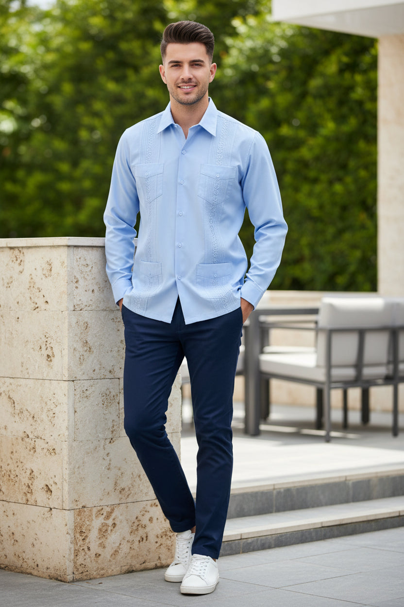 Discover the Men's Four Pockets Embroidered Long Sleeve Shirt