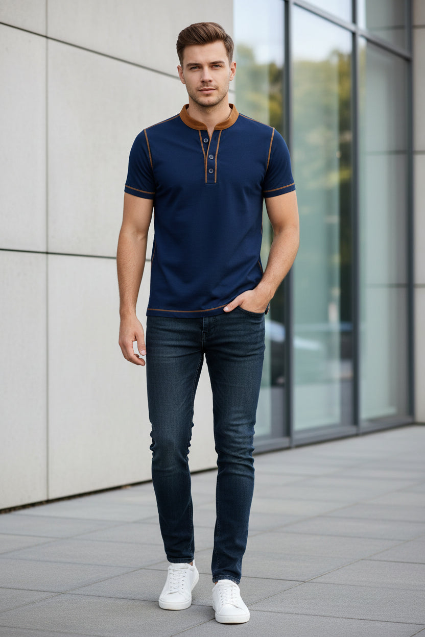 Elevate Your Style: Men's Plus Size Casual Short Sleeve T-Shirt with Button Detail